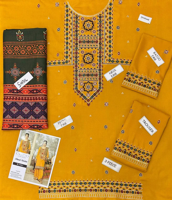 Aneela Dhanak Embroidered 3 Piece | AN109 - Trendy Casual Outfits - Laiba Rauf