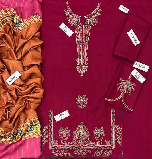 Jazmin Dhanak Embroidered 3 Piece | JZ111 - Trendy Casual Outfits - Laiba Rauf