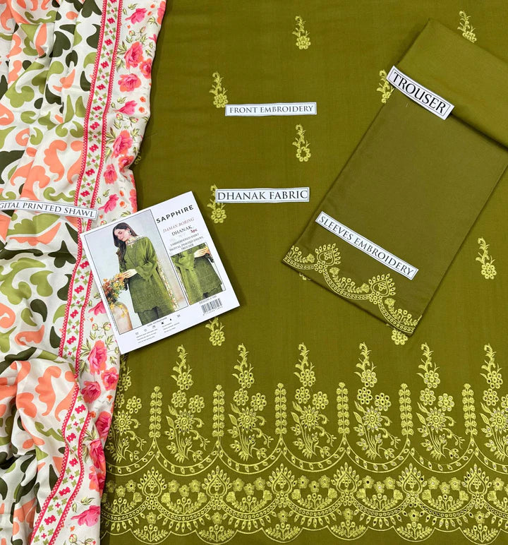 Sapphire Dhanak Embroidered 3 Piece | SP110 - Trendy Casual Outfits - Laiba Rauf