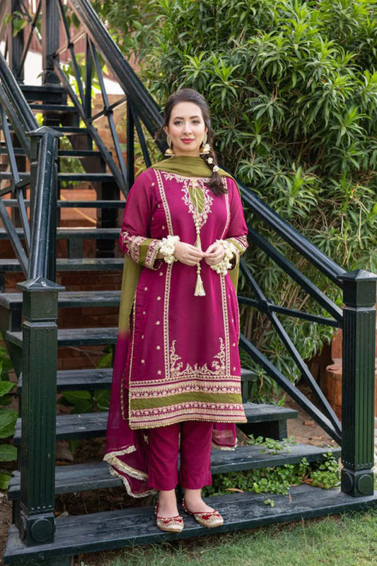 Omal Dhanak Embroidered 3 Piece | OL100 - Trendy Casual Outfits - Laiba Rauf