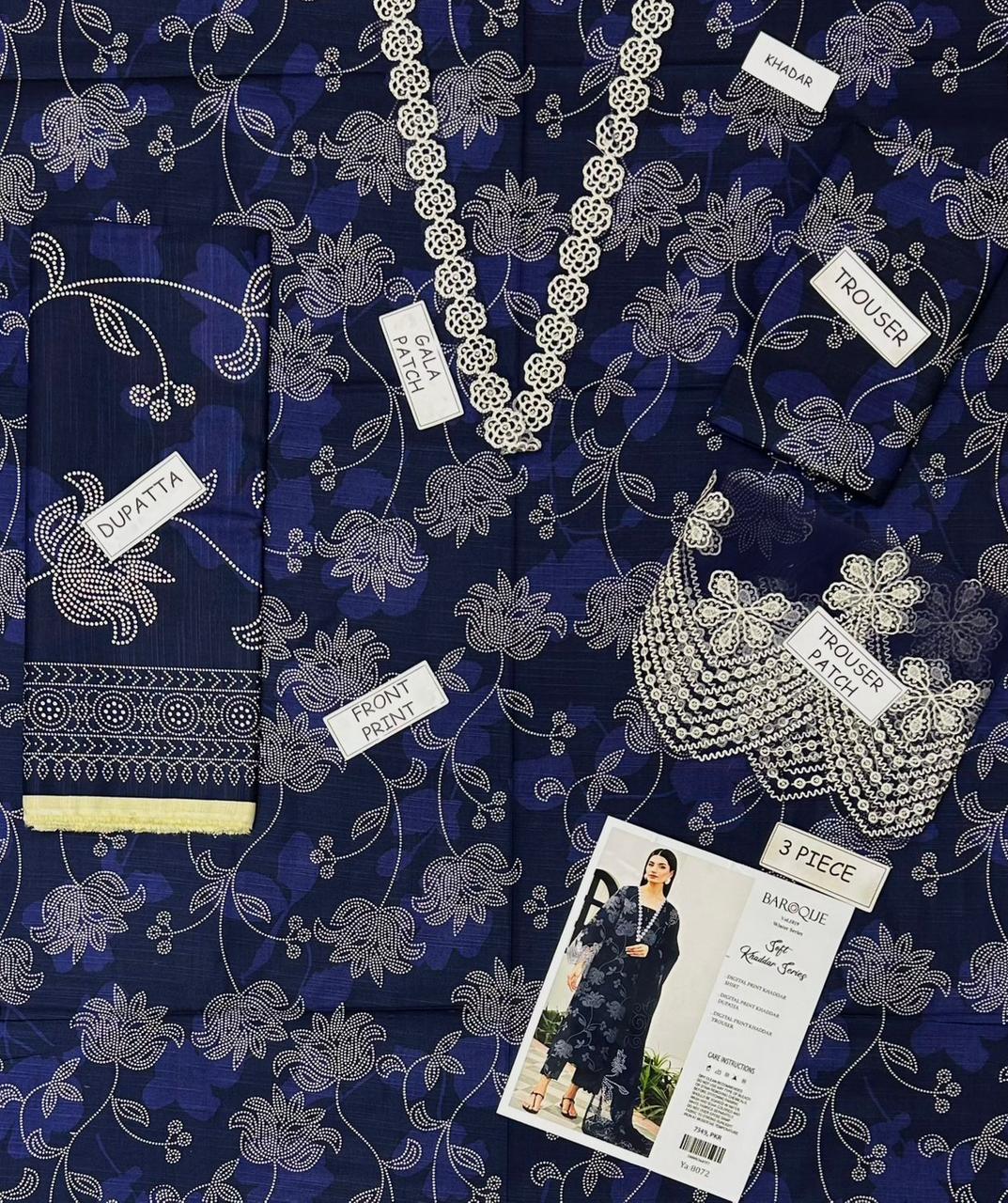 Baroque Khaddar Embroidered 3 Piece | BQ115 - Trendy Casual Outfits - Laiba Rauf