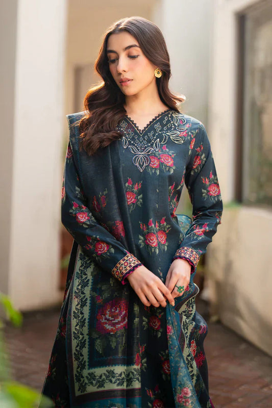 BAROQUE Khaddar Digital Printed 3 Piece | BQ100 - Trendy Casual Outfits - Laiba Rauf