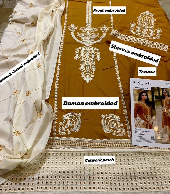 Aisling Dhanak Embroidered 3 Piece | AL113 - Trendy Casual Outfits - Laiba Rauf