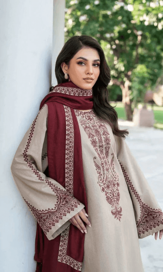 Baroque Dhanak Embroidered 3 Piece | BQ113 - Trendy Casual Outfits - Laiba Rauf