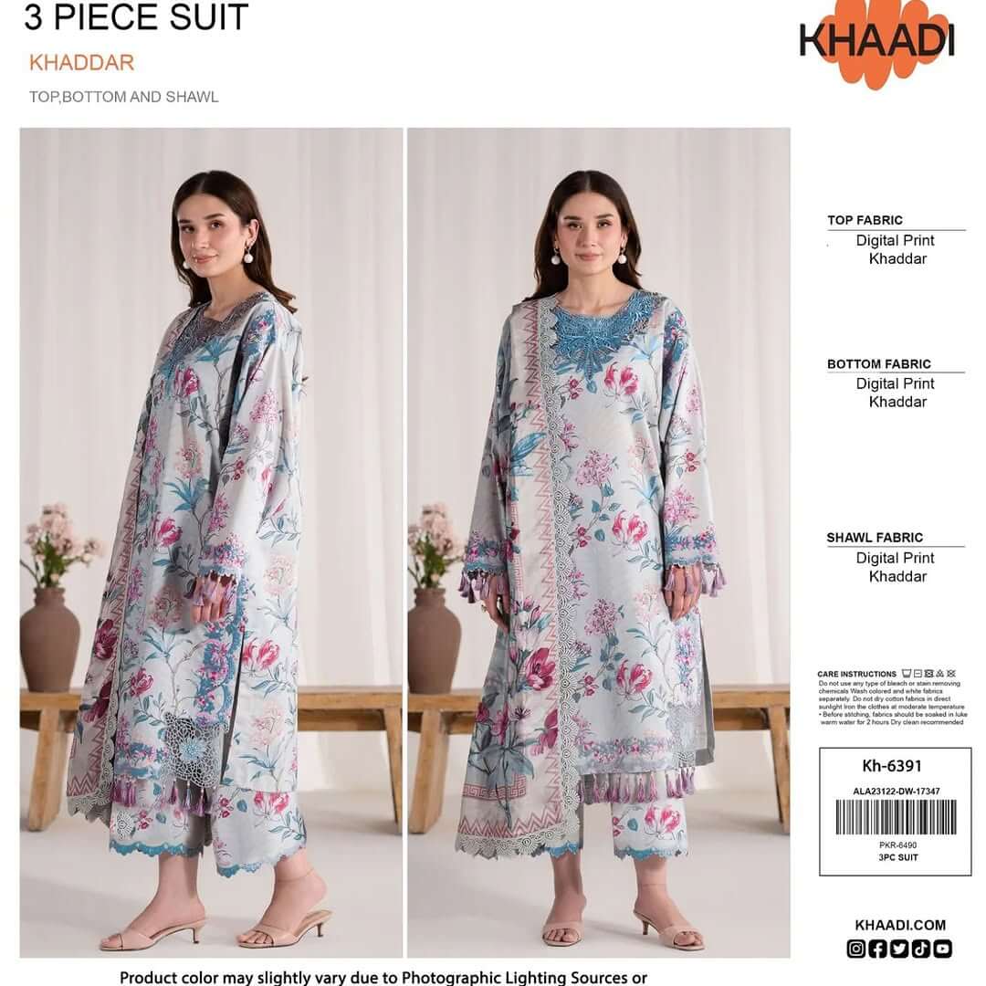 KHAADI Khaddar Digital Printed 3 Piece | KD101 - Trendy Casual Outfits - Laiba Rauf