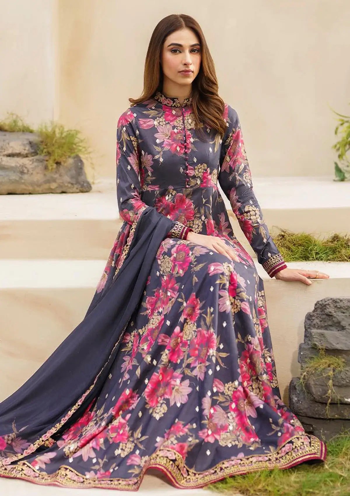 Maria.B. Silk Embroidered 3 Piece | MB105 - Trendy Casual Outfits - Laiba Rauf