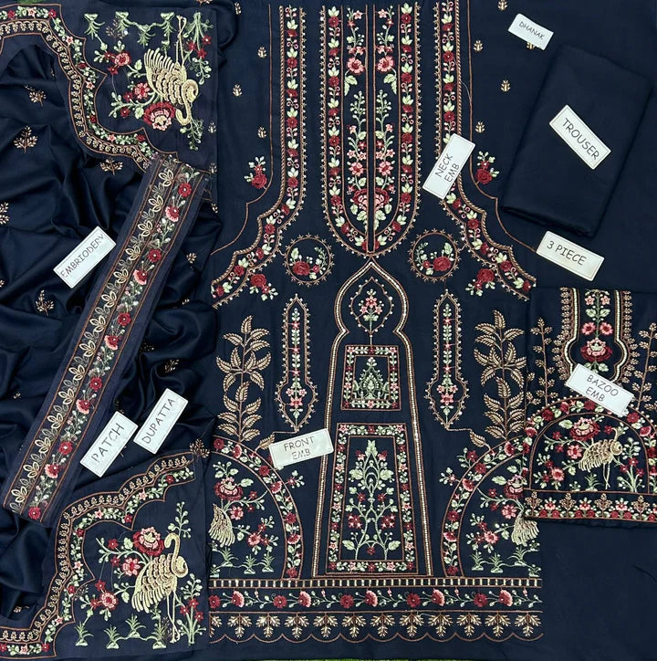 Maria.B Dhanak Embroidered 3 Piece | MB115 - Trendy Casual Outfits - Laiba Rauf