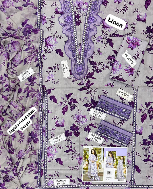 Aneela Linen Embroidered 3 Piece | AN104 - Trendy Casual Outfits - Laiba Rauf