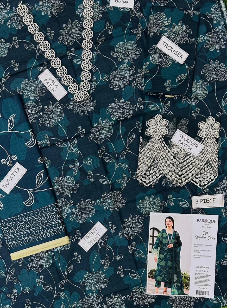 Baroque Khaddar Embroidered 3 Piece | BQ114 - Trendy Casual Outfits - Laiba Rauf