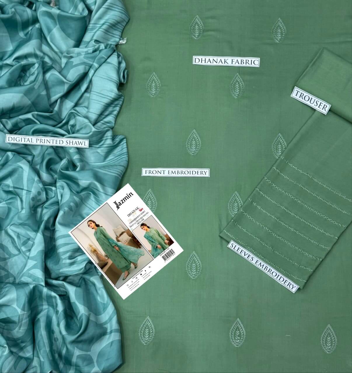 Jazmin Dhanak Embroidered 3 Piece | JZ104 - Trendy Casual Outfits - Laiba Rauf