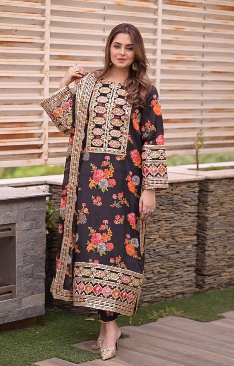 Aneela Shamoz Silk Embroidered 3 Piece | AN106 - Trendy Casual Outfits - Laiba Rauf