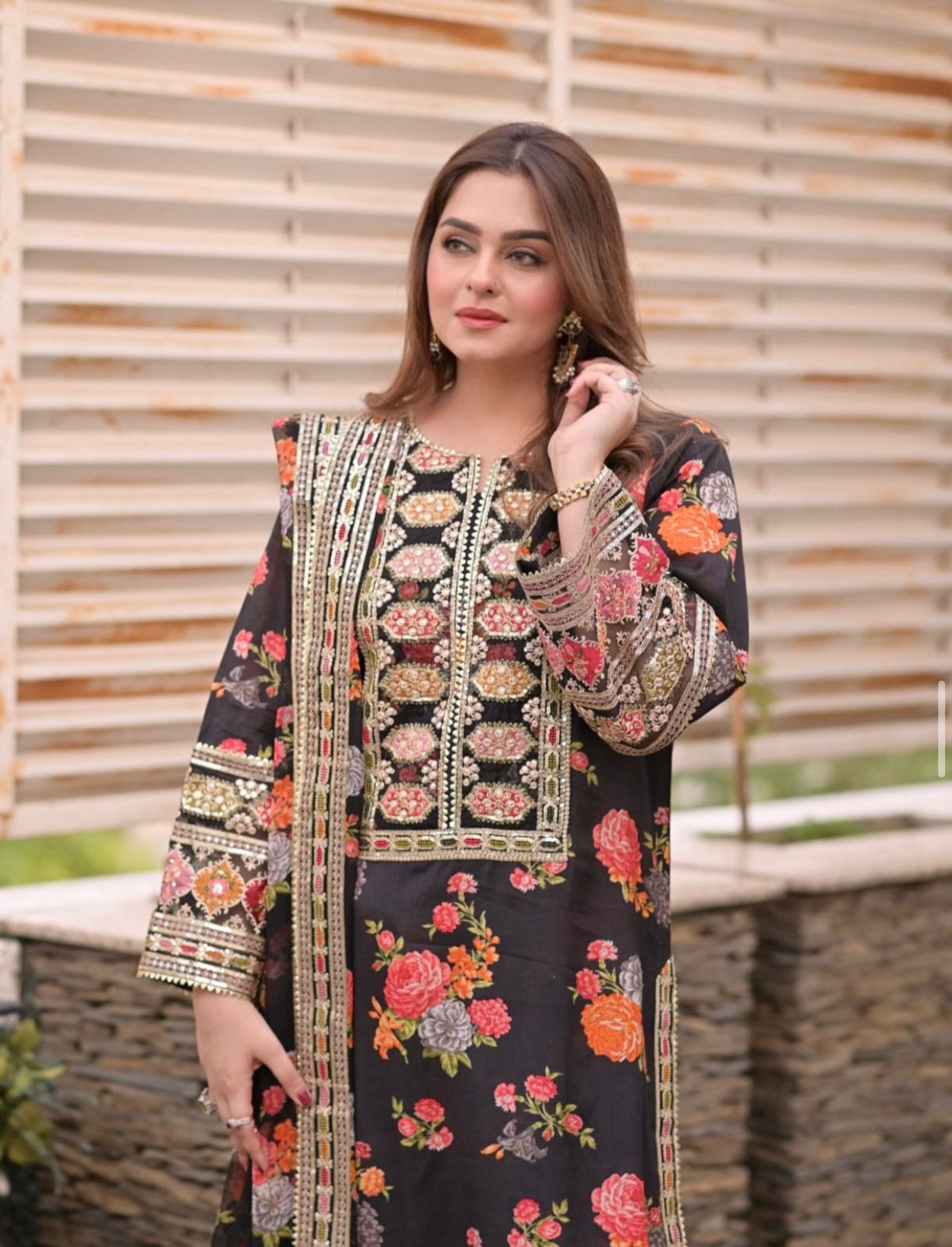 Aneela Shamoz Silk Embroidered 3 Piece | AN106 - Trendy Casual Outfits - Laiba Rauf