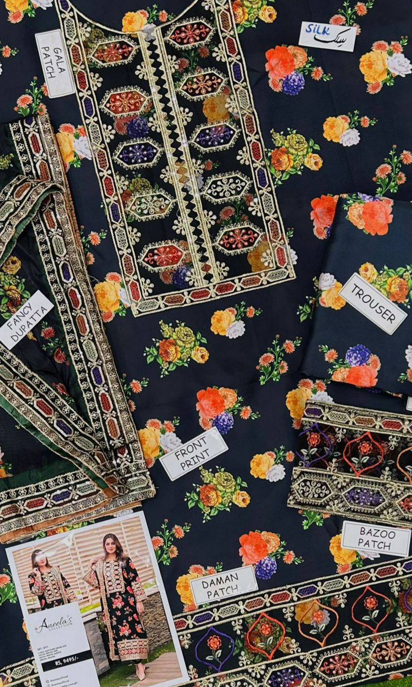 Aneela Shamoz Silk Embroidered 3 Piece | AN106 - Trendy Casual Outfits - Laiba Rauf