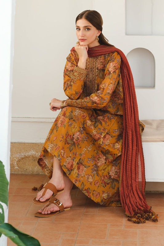 Baroque Khaddar Embroidered 3 Piece | BQ123 - Trendy Casual Outfits - Laiba Rauf