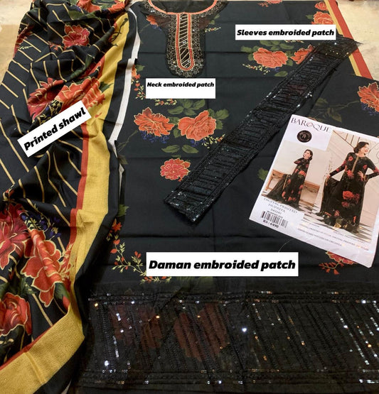 Baroque Dhanak Embroidered 3 Piece | BQ122| - Trendy Casual Outfits - Laiba Rauf