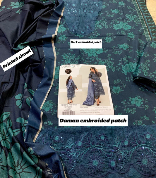 Baroque Dhanak Embroidered 3 Piece | BQ121 - Trendy Casual Outfits - Laiba Rauf