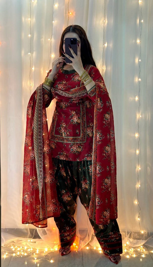 Bin Saeed Silk Embroidered 3 Piece | BS100 - Trendy Casual Outfits - Laiba Rauf