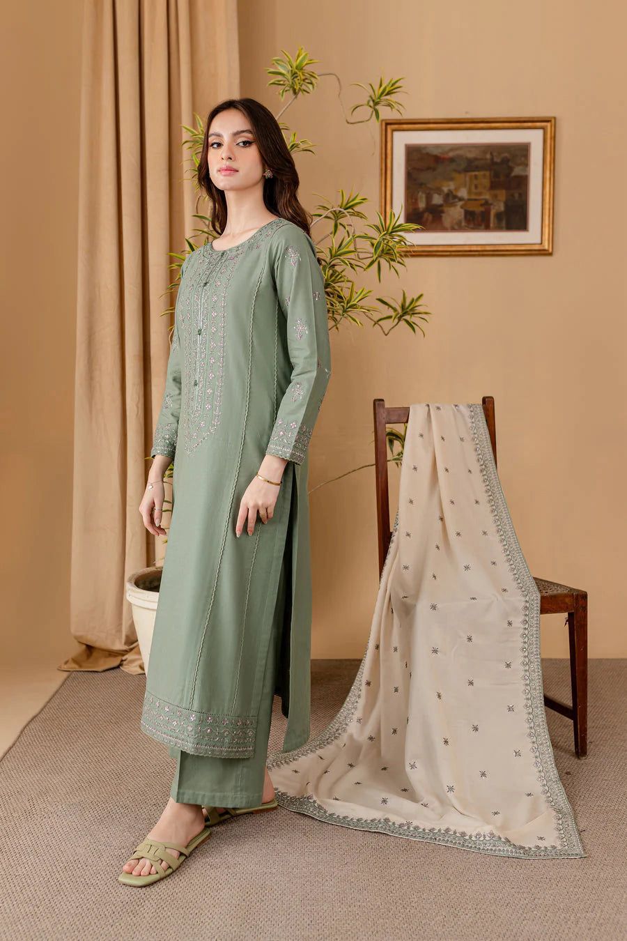 Batik Dhanak Embroidered 3 Piece | BK102 - Trendy Casual Outfits - Laiba Rauf