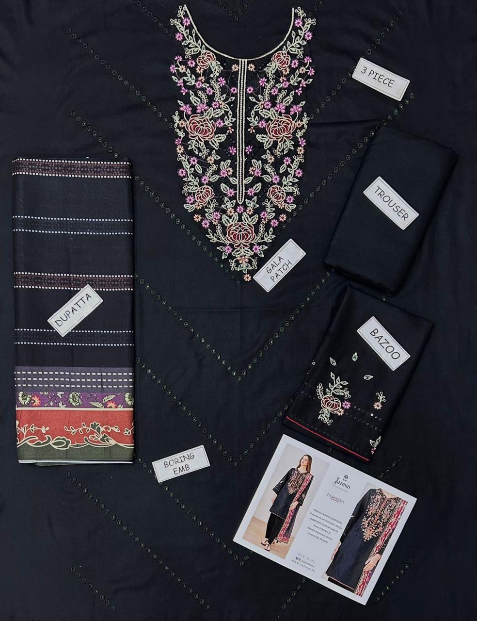 Jazmin Dhanak Embroidered 3 Piece | JZ106 - Trendy Casual Outfits - Laiba Rauf