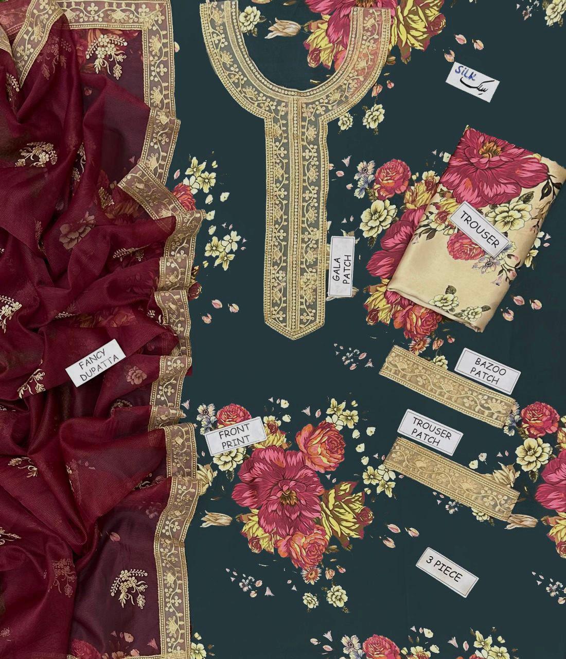 Humjoili Silk Embroidered 3 Piece | HJ100 - Trendy Casual Outfits - Laiba Rauf