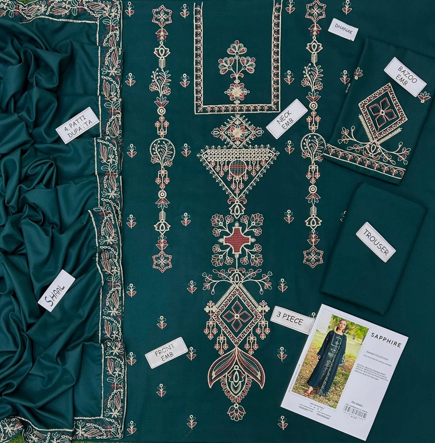 Sapphire Dhanak Embroidered 3 Piece | SP112- Trendy Casual Outfits - Laiba Rauf
