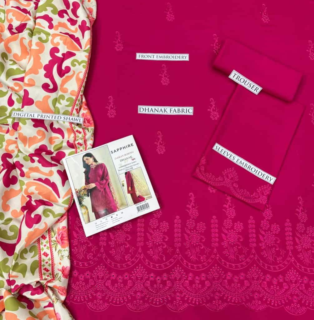 Sapphire Dhanak Embroidered 3 Piece | SP107 - Trendy Casual Outfits - Laiba Rauf