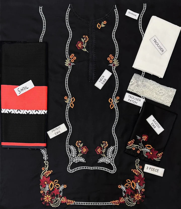 Crimson Dhanak Embroidered 3 Piece | CN106 - Trendy Casual Outfits - Laiba Rauf