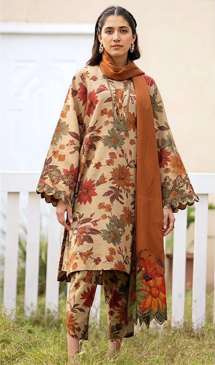 Baroque Khaddar Embroidered 3 Piece | BQ119 - Trendy Casual Outfits - Laiba Rauf