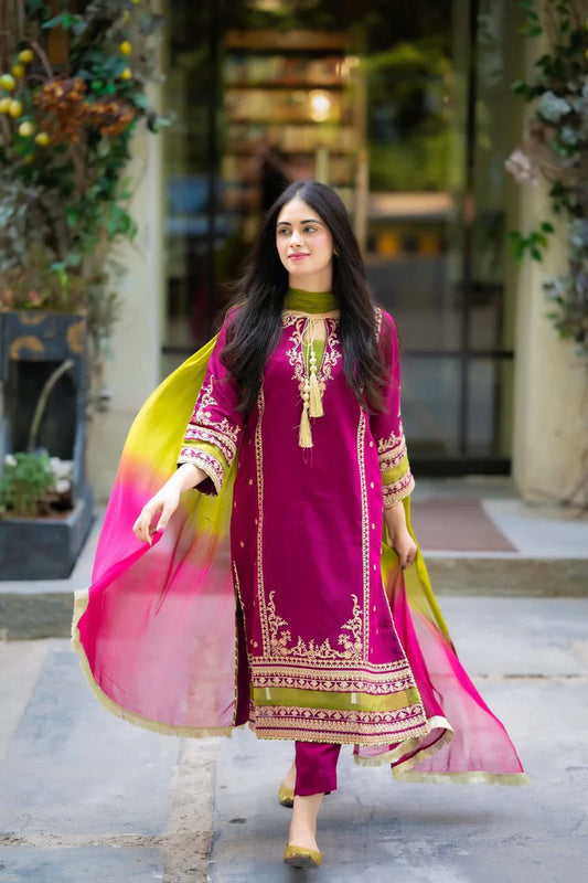Omal Dhanak Embroidered 3 Piece | OL100 - Trendy Casual Outfits - Laiba Rauf