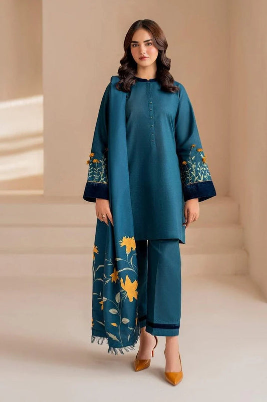 Baroque Dhanak Embroidered 3 Piece | BQ116 Laiba Rauf