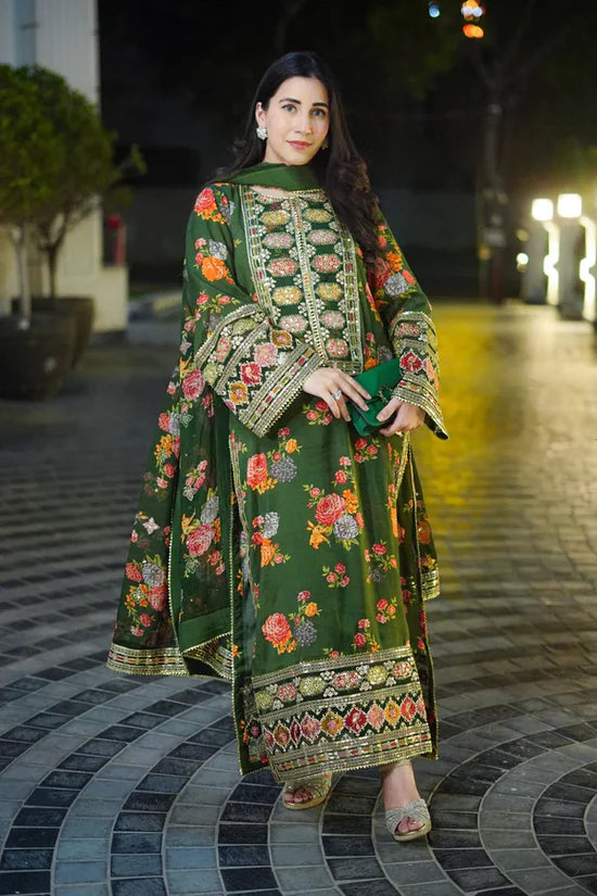 Aneela Shamoz Silk Embroidered 3 Piece | AN105 | Trendy Casual Outfits - Laiba Rauf