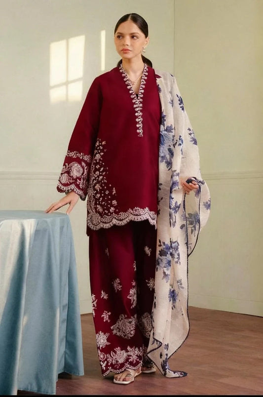 Zara Dhanak Embroidered 3 Piece | ZR100 Laiba Rauf