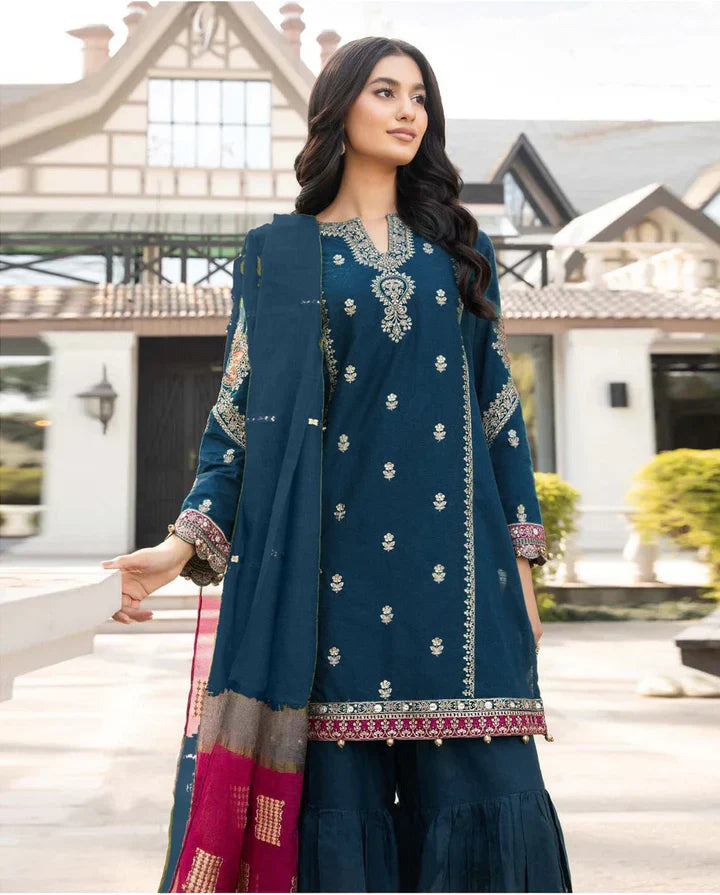 Maria.B Dhanak Embroidered 3 Piece | MB114 - Trendy Casual Outfits - Laiba Rauf