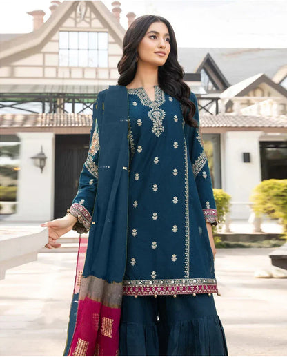 Maria.B Dhanak Embroidered 3 Piece | MB114 - Trendy Casual Outfits - Laiba Rauf