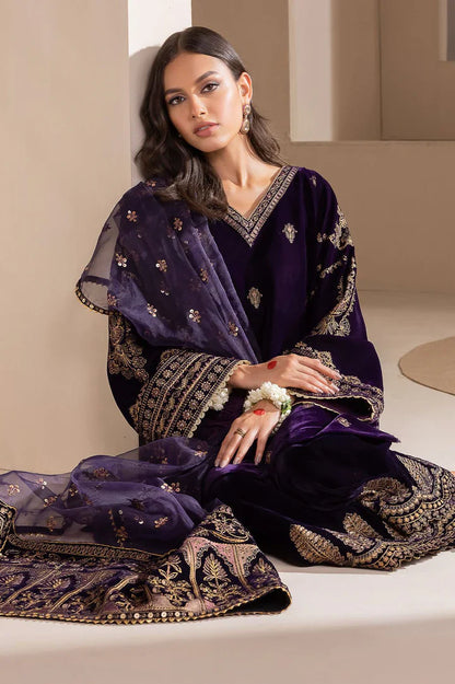 Baroque Velvet Embroidered 3 Piece | BQ129 - Trendy Casual Outfits - Laiba Rauf
