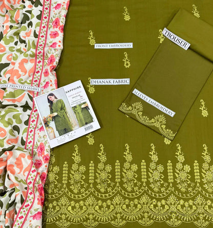 Sapphire Dhanak Embroidered 3 Piece | SP110 - Trendy Casual Outfits - Laiba Rauf