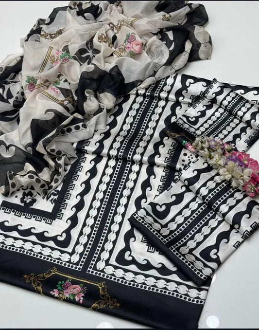 Lulusar Silk Digital Printed 3 Piece | LR118 Laiba Rauf