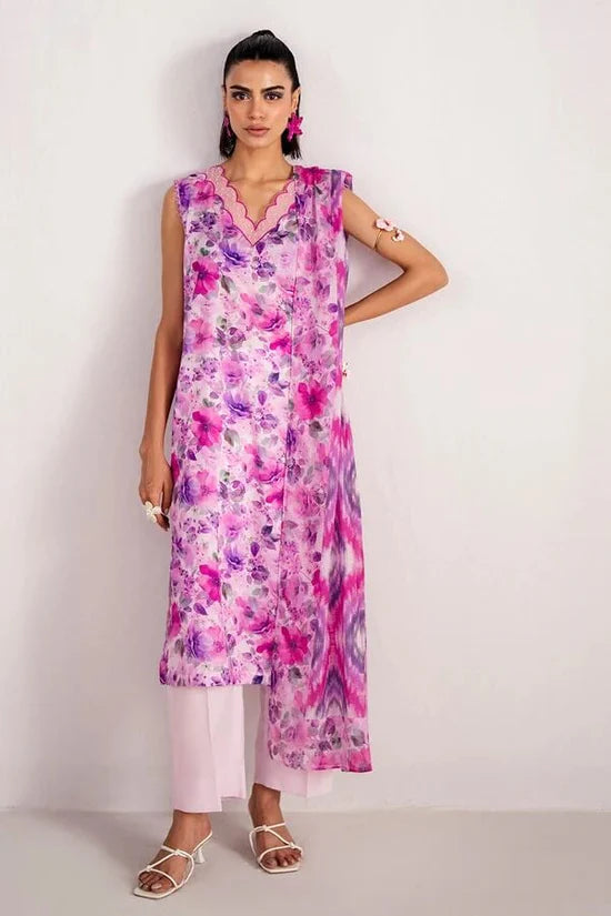 Baroque Viscose 3 Piece Digital Printed Purple Floral | No Patches | BQ106 Laiba Rauf