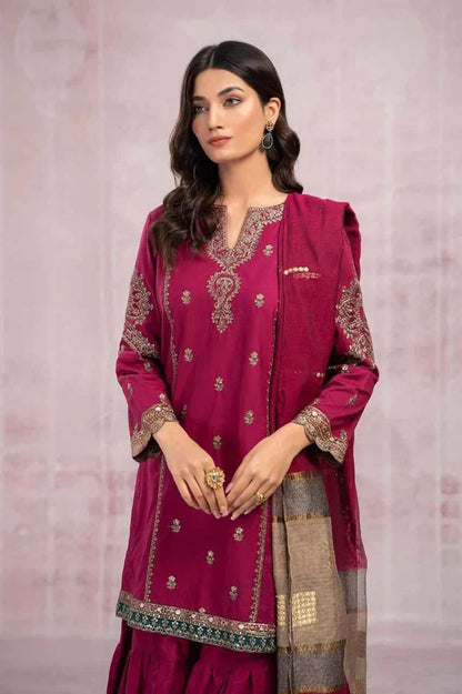 Maria.B. Dhanak Embroidered 3 Piece | MB113 - Trendy Casual Outfits - Laiba Rauf