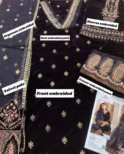 Baroque Velvet Embroidered 3 Piece | BQ129 - Trendy Casual Outfits - Laiba Rauf