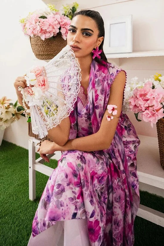 Baroque Viscose 3 Piece Digital Printed Purple Floral | No Patches | BQ106 Laiba Rauf