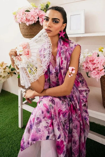 Baroque Viscose 3 Piece Digital Printed Purple Floral | No Patches | BQ106 Laiba Rauf