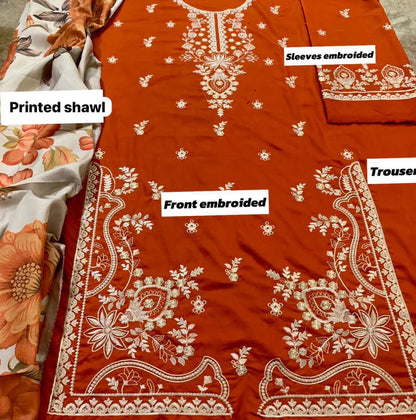 Mohagni Dhanak Embroidered 3 Piece | MG101 Laiba Rauf