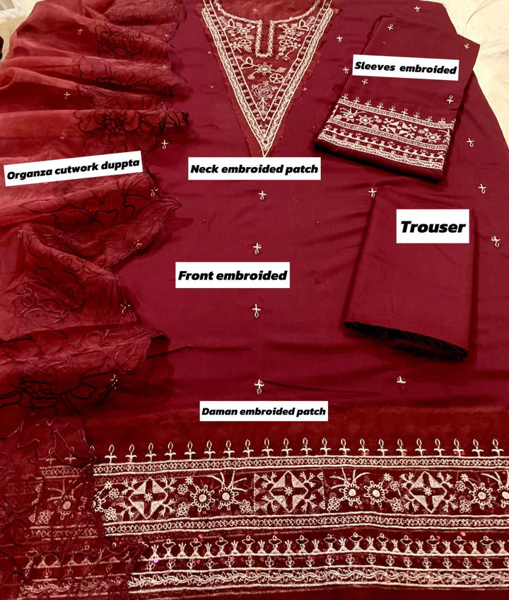 Qalamkar Dhanak Embroidered 3 Piece | QR100 Laiba Rauf