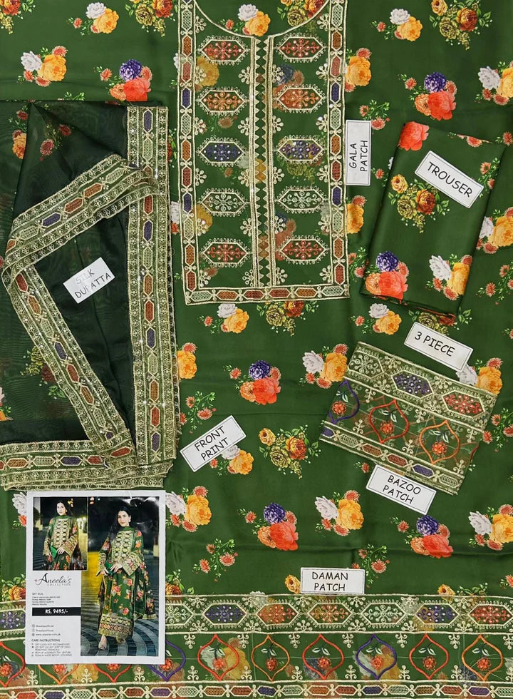 Aneela Shamoz Silk Embroidered 3 Piece | AN105 | Trendy Casual Outfits - Laiba Rauf