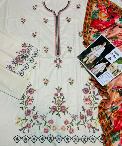 Zara Dhanak Embroidered 3 Piece | ZR105 - Trendy Casual Outfits - Laiba Rauf