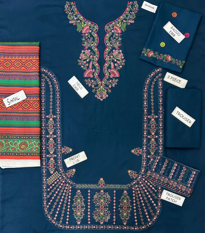 Hussain Rehar Dhanak Embroidered 3 Piece | HR102