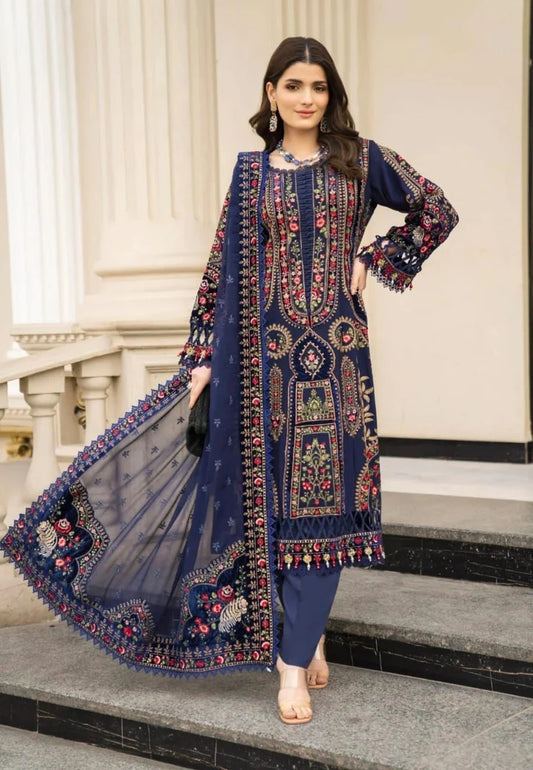 Maria.B Dhanak Embroidered 3 Piece | MB115 - Trendy Casual Outfits - Laiba Rauf