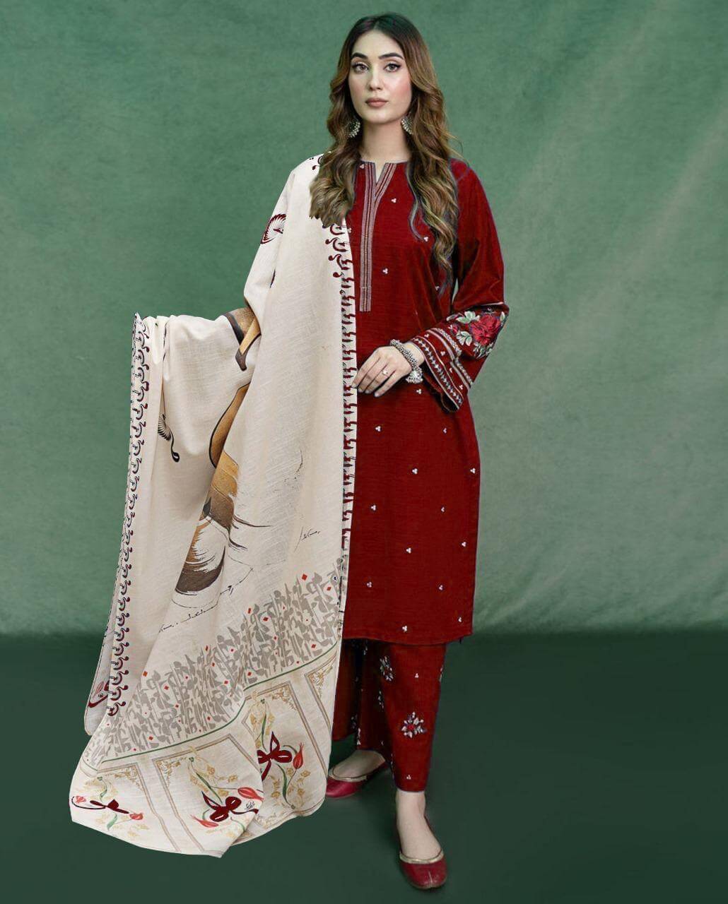 Aisling Dhanak Embroidered 3 Piece | AL100 - Trendy Casual Outfits - Laiba Rauf