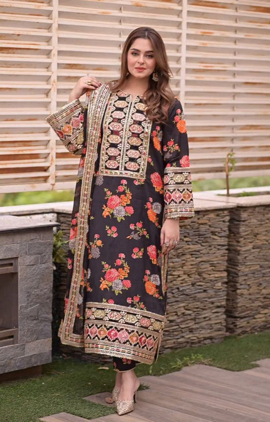 Aneela Shamoz Silk Embroidered 3 Piece | AN106 - Trendy Casual Outfits - Laiba Rauf